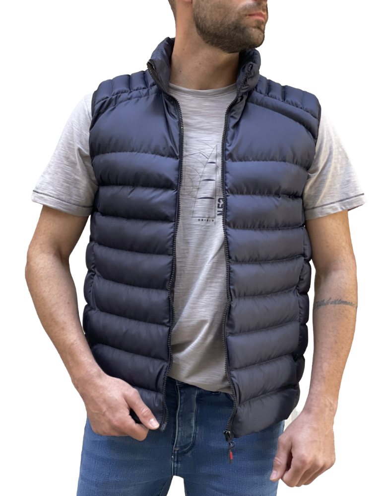 Ανδρικό μπλε καπιτονέ αμάνικο μπουφάν με αποσπώμενη κουκούλα 3408M φωτογραφία